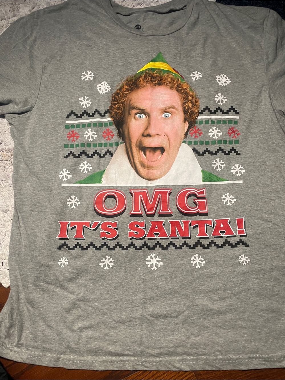 ELF Grey Graphic Tee with Red and Green Print